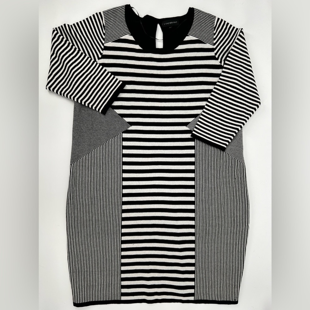 Lane Bryant Midi Sweater Dress Black‎ & White Stripe 3/4 Sleeve 22/24